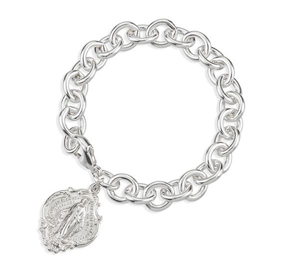 SOLID STERLING SILVER EXTRA HEAVY LINK BRACELET WITH HAIL MARY MEDAL